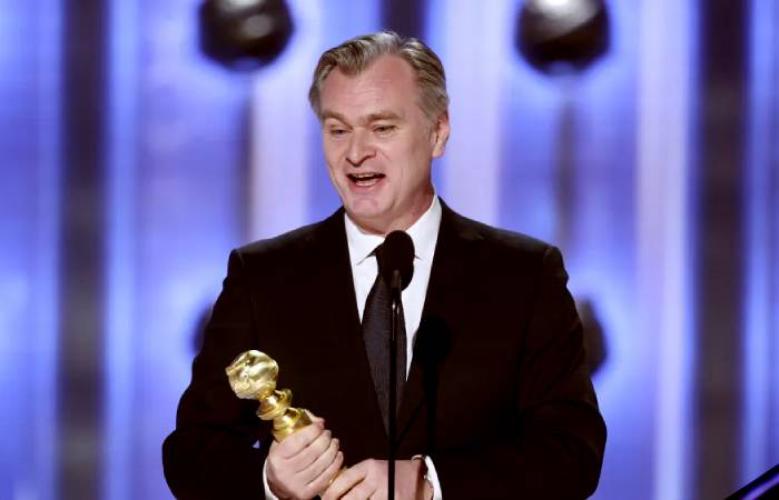 Christopher Nolan with his well-deserved Golden Globe for Oppenheimer