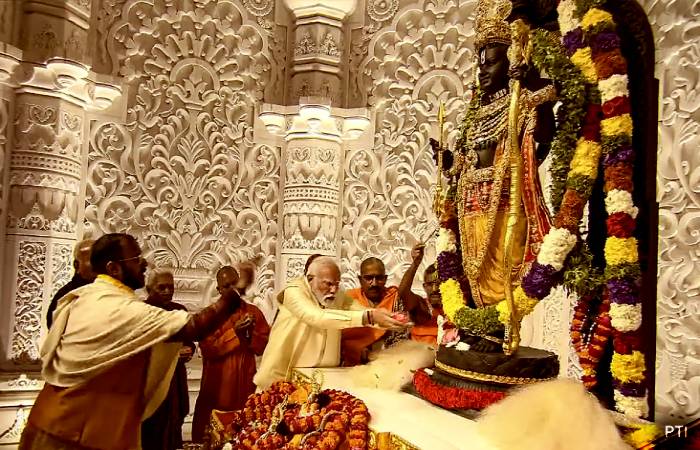 PM Modi offering prayers to Ram Lalla Idol during Ayodhya Ram Mandir Pran Pratishtha