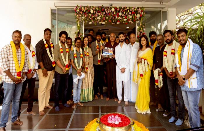 Sivakarthikeyan and SK23 team at the movie pooja ceremony