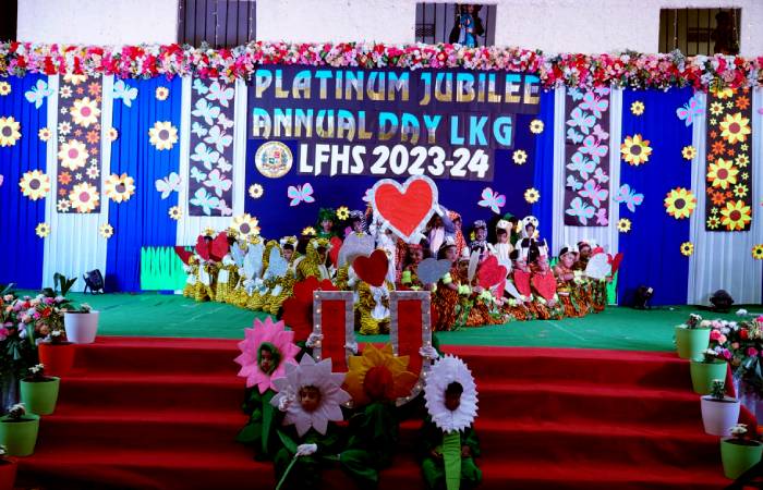 Students performing Little Flower School Platinum Jubilee Annual Day for LKG students
