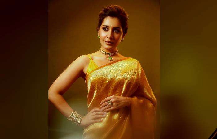 Raashii Khanna looks majestic in golden saree