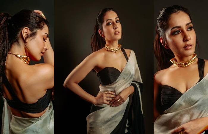 Raashii Khanna sizzles in a black and white saree