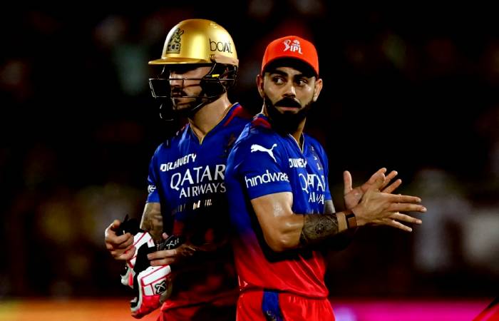 Virat Kohli and Faf du Plessis have put on a century partnership against RR