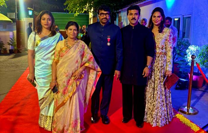 Megastar Chiranjeevi with his family members at the award event