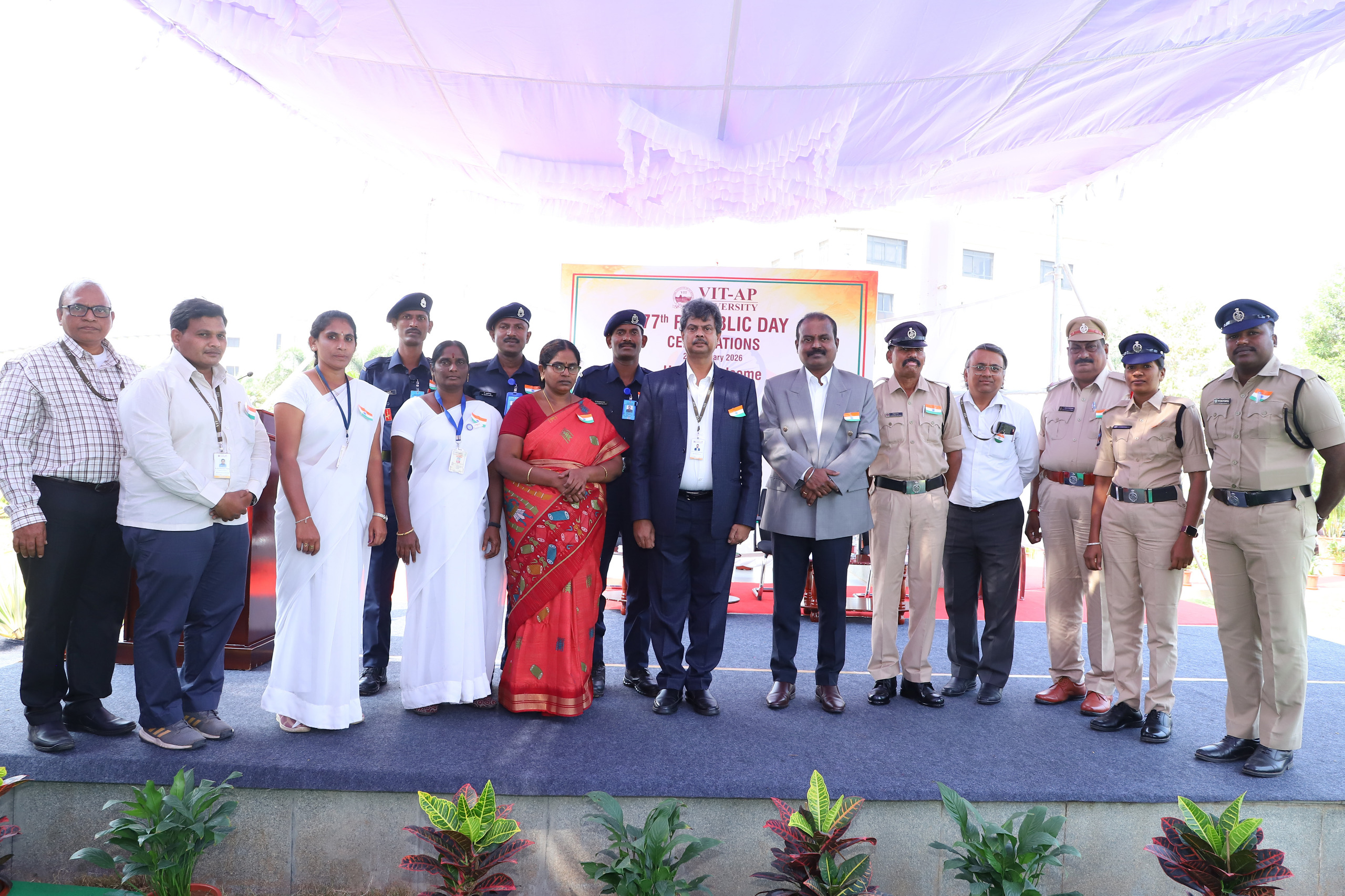 VIT-AP University celebrates the 77th Republic Day with Pride and Patriotism Felicitates 10 Unsung Heroes from NDRF, DMHO, AP Police Departments